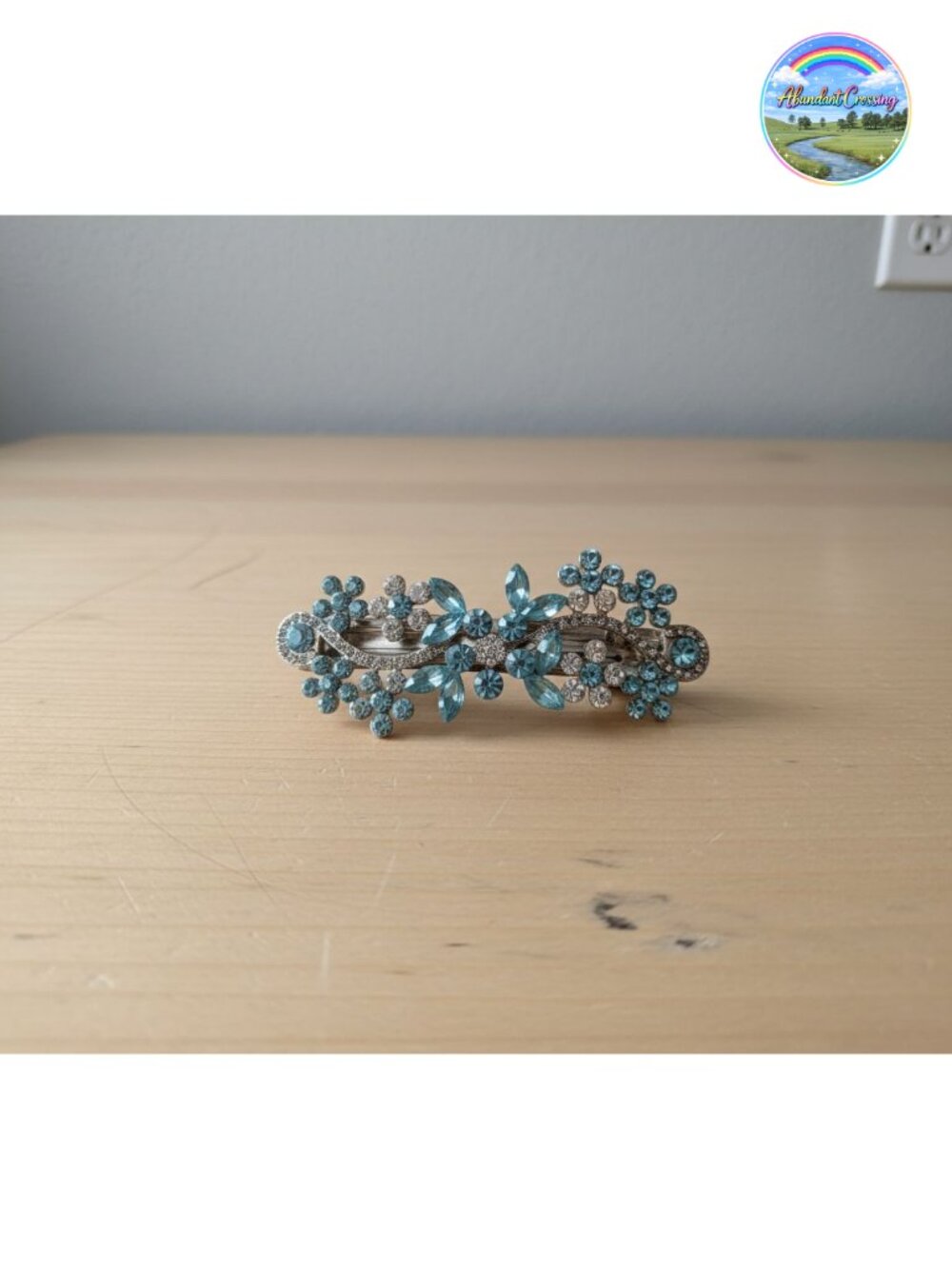 Rhinestone Crystal Flower Hair Barrette Silvertone Alloy 3in Wedding Prom